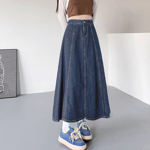 デニムスカート ロングスカート Aライン おしゃれフレアスカート ハイウエスト レディース 韓国美脚スカート 春秋夏ボトムス レトロ体型カバー きれいめカジュアル 1AMY-009