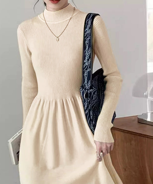 ミドル丈ニットワンピースハイネックワンピ レディース オフィスカジュアル Aラインワンピース着回し きれいめ膝下丈ワンピース 着やせインナーワンピ おしゃれ秋冬服 1BAIHO-002