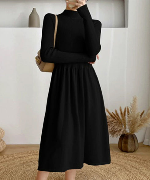 ミドル丈ニットワンピースハイネックワンピ レディース オフィスカジュアル Aラインワンピース着回し きれいめ膝下丈ワンピース 着やせインナーワンピ おしゃれ秋冬服 1BAIHO-002