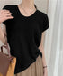 ニットTシャツ レディース 韓国風 夏服 Uネック プルオーバー 着やせ 大人カジュアル インスタ映え シンプルカットソー おしゃれ半袖トップス リラックス 無地 1CHIC-001