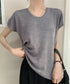 ニットTシャツ レディース 韓国風 夏服 Uネック プルオーバー 着やせ 大人カジュアル インスタ映え シンプルカットソー おしゃれ半袖トップス リラックス 無地 1CHIC-001