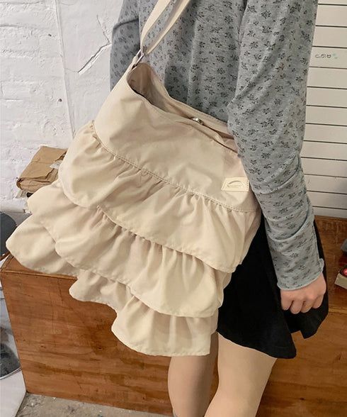 フリルショルダーバッグ ティアードバッグ レディース 2WAY肩掛けカバン 大容量 斜め掛け鞄スエード調 a4収納 大人可愛い 通勤通学 フリルトートバッグ韓国風 1DPAI-001