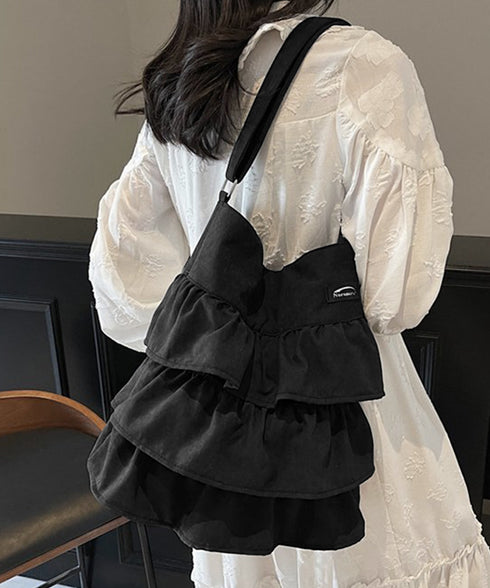 フリルショルダーバッグ ティアードバッグ レディース 2WAY肩掛けカバン 大容量 斜め掛け鞄スエード調 a4収納 大人可愛い 通勤通学 フリルトートバッグ韓国風 1DPAI-001