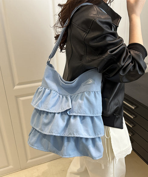 フリルショルダーバッグ ティアードバッグ レディース 2WAY肩掛けカバン 大容量 斜め掛け鞄スエード調 a4収納 大人可愛い 通勤通学 フリルトートバッグ韓国風 1DPAI-001