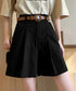 ベルト付きショートパンツ タック入り夏服 レディース ハイウエスト Aラインパンツ オフィスカジュアルショーパン 通勤通学ボトムス 20代30代40代ハーフパンツ 1HLFENG-001