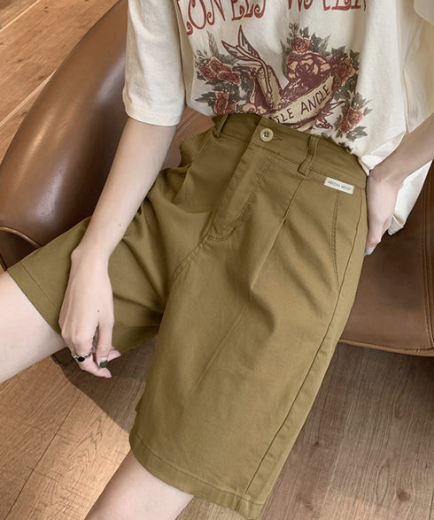 ベルト付きショートパンツ タック入り夏服 レディース ハイウエスト Aラインパンツ オフィスカジュアルショーパン 通勤通学ボトムス 20代30代40代ハーフパンツ 1HLFENG-001