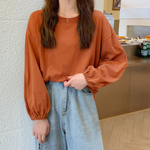 長袖Tシャツ ドロップショルダーtシャツ ゆったりtシャツ レディース 着やせトップス 薄手 無地 おしゃれ シンプルカットソー 韓国 オルチャン秋服 体型カバー 1HUAJT-003