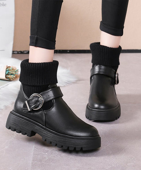 ニットブーツ レディース ソックスブーツ 厚底ショートブーツ 2way美脚ワークブーツ バックルベルト 秋冬ブーティー カジュアルシューズ 歩きやすい靴おしゃれ 1JL-004