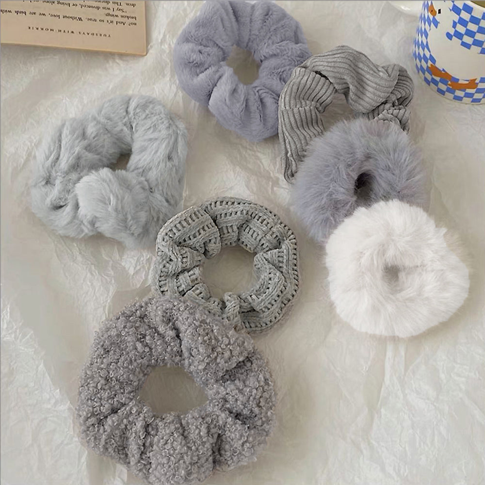 シュシュ 7本セット秋冬ヘアアクセサリー グレー