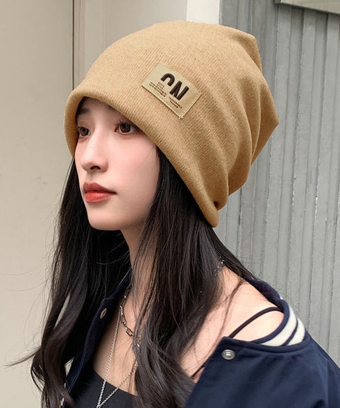 リブニット帽 ロゴビーニー暖かい韓国風 レディース ワンポイントニットビーニー ユニセックス 秋冬暖かいニットキャップ 小顔帽子柔らかい ストリート系 防寒保温 1LANXUN-001