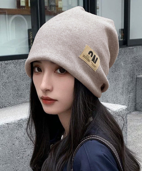 リブニット帽 ロゴビーニー暖かい韓国風 レディース ワンポイントニットビーニー ユニセックス 秋冬暖かいニットキャップ 小顔帽子柔らかい ストリート系 防寒保温 1LANXUN-001
