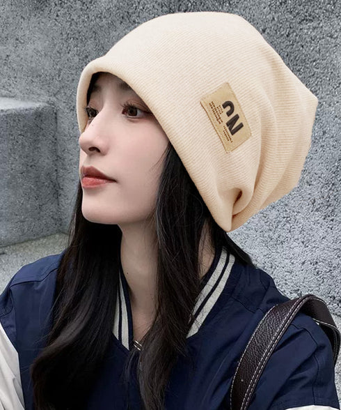 リブニット帽 ロゴビーニー暖かい韓国風 レディース ワンポイントニットビーニー ユニセックス 秋冬暖かいニットキャップ 小顔帽子柔らかい ストリート系 防寒保温 1LANXUN-001
