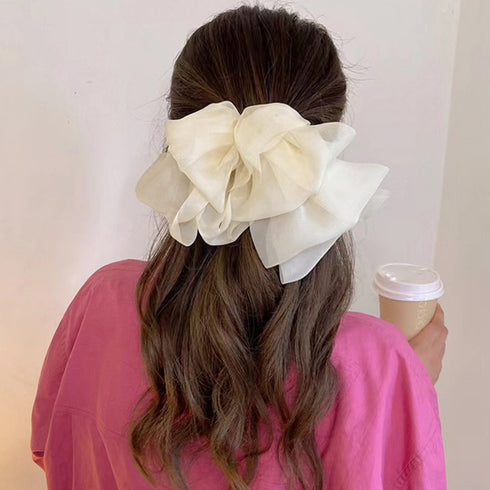 ビックリボン バレッタ ヘアアクセ韓国風 おしゃれ ヘアアクセサリー レディース フェミニン まとめ髪 大人かわいいヘアアレンジ 大きめ髪留め リボンクリップ上品 1MOCHA-001