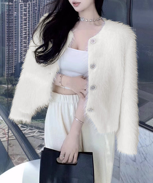 シャギーニットカーディガンふわふわ秋冬服 レディース 大人可愛い フェザーヤーンカーディガン フェイクファーニットジャケットきれいめニット羽織 長袖ライトアウター 1MRJ-011