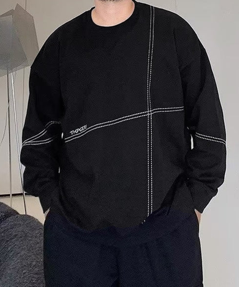 配色ステッチビッグロンT長袖メンズ韓国風 ドロップショルダー メンズTシャツ モード系オーバーサイズ長袖カットソー ルーズシルエット ストリートトップス ゆったり 1SHU-001
