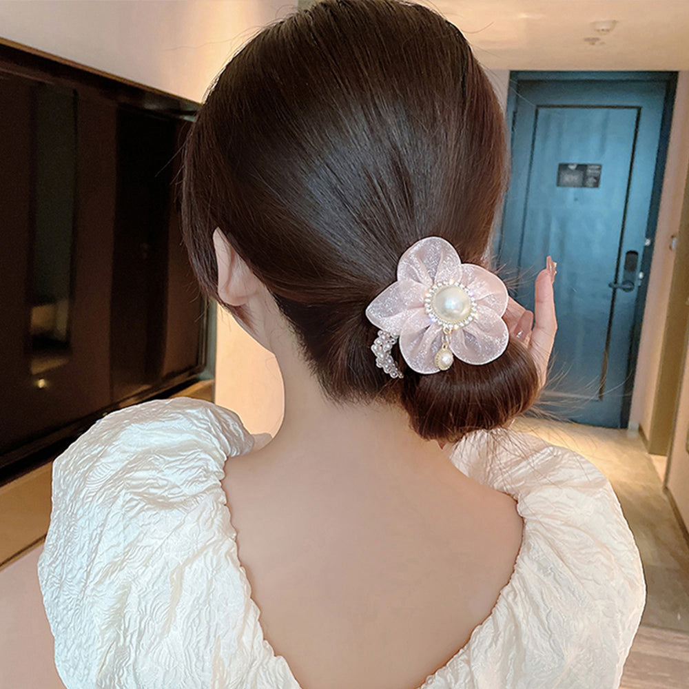 シュシュ レディースお花ヘアアクセサリー ピンク