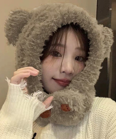 くま耳帽子韓国風ニットキャップファー帽子 ボア帽子もこもこ 暖かいニット帽熊耳 モフモフアニマル帽子大人可愛い 小顔帽子レディース秋冬 おしゃれ 防寒対策帽子人気 1XBSHANG-001