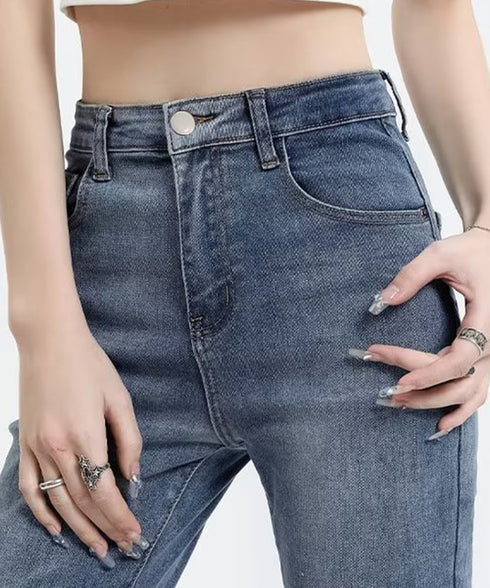 フレアパンツ デニムパンツレディース美脚 ハイウエスト スキニーデニムパンツ 着やせ カジュアル ロングパンツ おしゃれ 裾フリンジ ジーパン 細身 スリム 韓国 1AMY-008