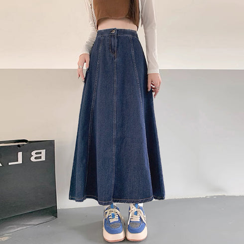 デニムスカート ロングスカート Aライン おしゃれフレアスカート ハイウエスト レディース 韓国美脚スカート 春秋夏ボトムス レトロ体型カバー きれいめカジュアル 1AMY-009