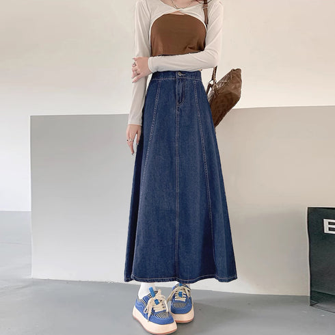デニムスカート ロングスカート Aライン おしゃれフレアスカート ハイウエスト レディース 韓国美脚スカート 春秋夏ボトムス レトロ体型カバー きれいめカジュアル 1AMY-009