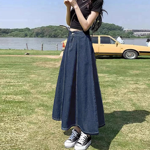 デニムスカート ロングスカート Aライン おしゃれフレアスカート ハイウエスト レディース 韓国美脚スカート 春秋夏ボトムス レトロ体型カバー きれいめカジュアル 1AMY-009
