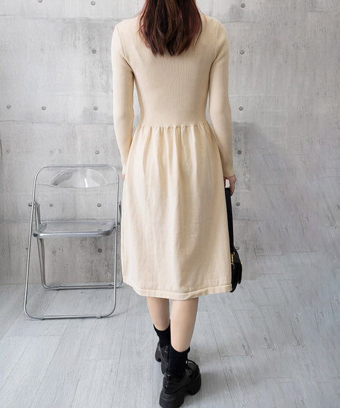 ミドル丈ニットワンピースハイネックワンピ レディース オフィスカジュアル Aラインワンピース着回し きれいめ膝下丈ワンピース 着やせインナーワンピ おしゃれ秋冬服 1BAIHO-002