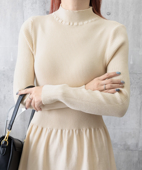 ミドル丈ニットワンピースハイネックワンピ レディース オフィスカジュアル Aラインワンピース着回し きれいめ膝下丈ワンピース 着やせインナーワンピ おしゃれ秋冬服 1BAIHO-002
