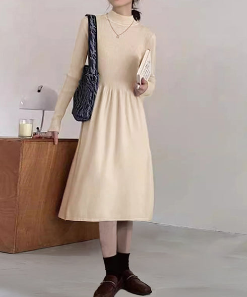ミドル丈ニットワンピースハイネックワンピ レディース オフィスカジュアル Aラインワンピース着回し きれいめ膝下丈ワンピース 着やせインナーワンピ おしゃれ秋冬服 1BAIHO-002