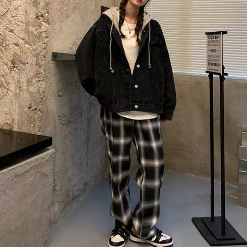韓国デニムジャケット フード付き 大きい レディース ゆったり オーバーサイズジャケット 体型カバー ライトアウター おしゃれ Gジャン レイヤード風パーカー長袖 1CHENGXU-001