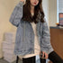 韓国デニムジャケット フード付き 大きい レディース ゆったり オーバーサイズジャケット 体型カバー ライトアウター おしゃれ Gジャン レイヤード風パーカー長袖 1CHENGXU-001
