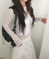 シアーレーストップス 長袖レースインナー レディース 重ね着 レイヤードインナーカットソー 大人カジュアル シアープルオーバー 韓国風 透け感 花柄レースブラウス 1CHENXINI-006