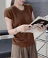 ニットTシャツ レディース 韓国風 夏服 Uネック プルオーバー 着やせ 大人カジュアル インスタ映え シンプルカットソー おしゃれ半袖トップス リラックス 無地 1CHIC-001