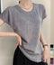 ニットTシャツ レディース 韓国風 夏服 Uネック プルオーバー 着やせ 大人カジュアル インスタ映え シンプルカットソー おしゃれ半袖トップス リラックス 無地 1CHIC-001