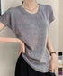 ニットTシャツ レディース 韓国風 夏服 Uネック プルオーバー 着やせ 大人カジュアル インスタ映え シンプルカットソー おしゃれ半袖トップス リラックス 無地 1CHIC-001
