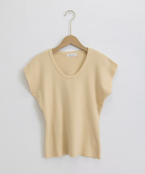 ニットTシャツ レディース 韓国風 夏服 Uネック プルオーバー 着やせ 大人カジュアル インスタ映え シンプルカットソー おしゃれ半袖トップス リラックス 無地 1CHIC-001