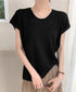 ニットTシャツ レディース 韓国風 夏服 Uネック プルオーバー 着やせ 大人カジュアル インスタ映え シンプルカットソー おしゃれ半袖トップス リラックス 無地 1CHIC-001