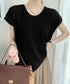 ニットTシャツ レディース 韓国風 夏服 Uネック プルオーバー 着やせ 大人カジュアル インスタ映え シンプルカットソー おしゃれ半袖トップス リラックス 無地 1CHIC-001