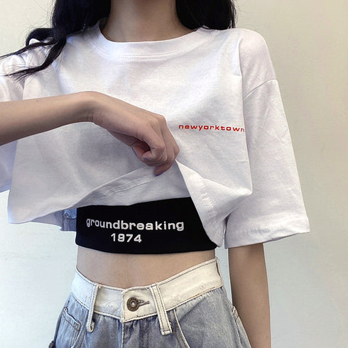 ヘソ出しtシャツ タンクトップ 韓国 2点セット トップス 春夏 ショート丈tシャツ 半袖 セットアップ レディース カジュアル アンサンブル セクシー 1DANMEI-001