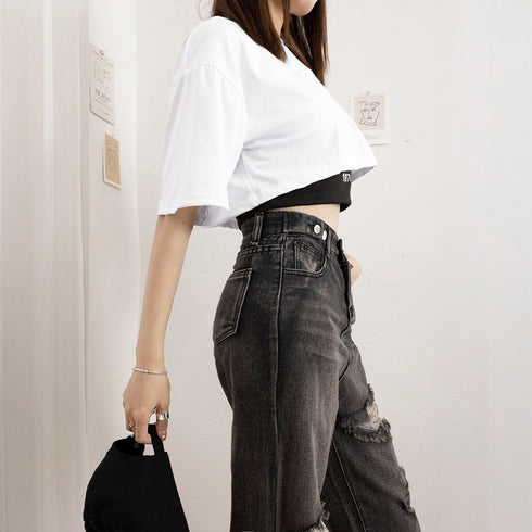 ヘソ出しtシャツ タンクトップ 韓国 2点セット トップス 春夏 ショート丈tシャツ 半袖 セットアップ レディース カジュアル アンサンブル セクシー 1DANMEI-001