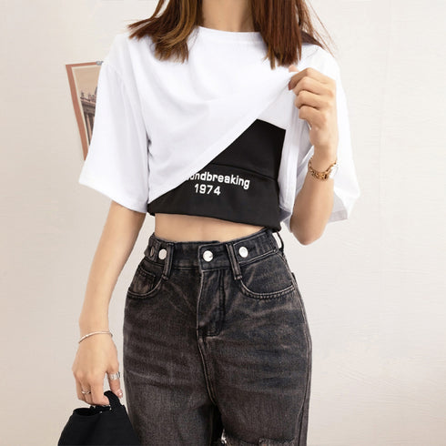 ヘソ出しtシャツ タンクトップ 韓国 2点セット トップス 春夏 ショート丈tシャツ 半袖 セットアップ レディース カジュアル アンサンブル セクシー 1DANMEI-001