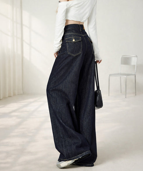 ワイドデニムパンツ ハイウエストジーンズ レディース ゆったり バギーパンツ 体型カバーロングパンツ カジュアルボトムス 美脚脚長 レトロ風 レザーパッチジーパン 1DKUAN-001