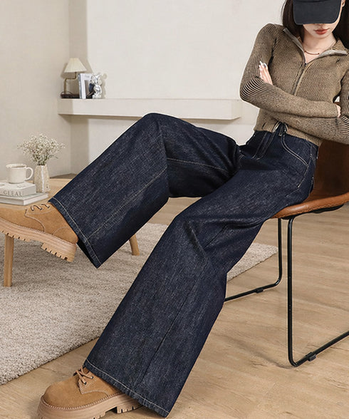 ワイドデニムパンツ ハイウエストジーンズ レディース ゆったり バギーパンツ 体型カバーロングパンツ カジュアルボトムス 美脚脚長 レトロ風 レザーパッチジーパン 1DKUAN-001