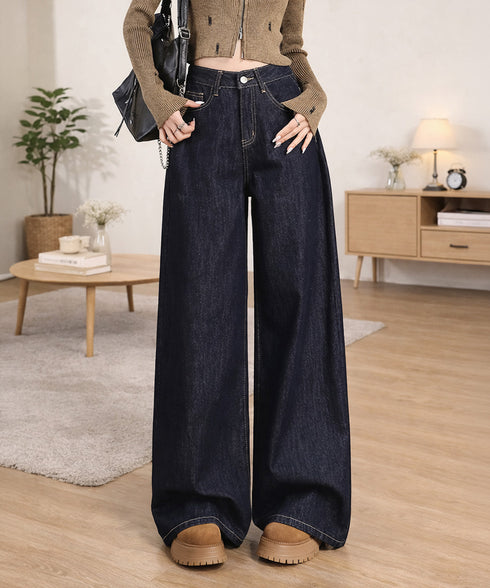 ワイドデニムパンツ ハイウエストジーンズ レディース ゆったり バギーパンツ 体型カバーロングパンツ カジュアルボトムス 美脚脚長 レトロ風 レザーパッチジーパン 1DKUAN-001