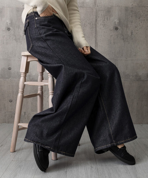 ワイドデニムパンツ ハイウエストジーンズ レディース ゆったり バギーパンツ 体型カバーロングパンツ カジュアルボトムス 美脚脚長 レトロ風 レザーパッチジーパン 1DKUAN-001