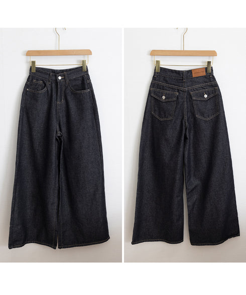 ワイドデニムパンツ ハイウエストジーンズ レディース ゆったり バギーパンツ 体型カバーロングパンツ カジュアルボトムス 美脚脚長 レトロ風 レザーパッチジーパン 1DKUAN-001