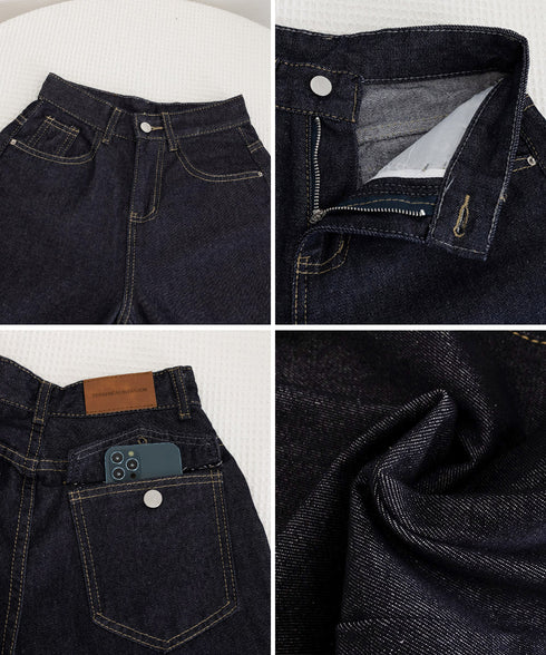 ワイドデニムパンツ ハイウエストジーンズ レディース ゆったり バギーパンツ 体型カバーロングパンツ カジュアルボトムス 美脚脚長 レトロ風 レザーパッチジーパン 1DKUAN-001