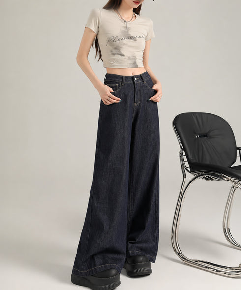 ワイドデニムパンツ ハイウエストジーンズ レディース ゆったり バギーパンツ 体型カバーロングパンツ カジュアルボトムス 美脚脚長 レトロ風 レザーパッチジーパン 1DKUAN-001