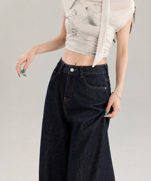 ワイドデニムパンツ ハイウエストジーンズ レディース ゆったり バギーパンツ 体型カバーロングパンツ カジュアルボトムス 美脚脚長 レトロ風 レザーパッチジーパン 1DKUAN-001