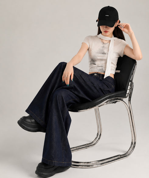 ワイドデニムパンツ ハイウエストジーンズ レディース ゆったり バギーパンツ 体型カバーロングパンツ カジュアルボトムス 美脚脚長 レトロ風 レザーパッチジーパン 1DKUAN-001