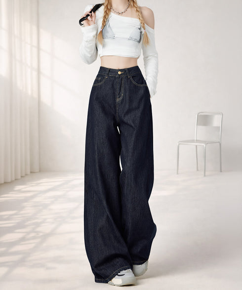 ワイドデニムパンツ ハイウエストジーンズ レディース ゆったり バギーパンツ 体型カバーロングパンツ カジュアルボトムス 美脚脚長 レトロ風 レザーパッチジーパン 1DKUAN-001